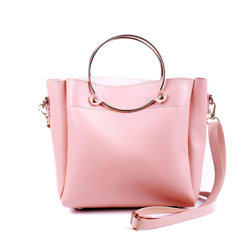 Pink & White Leather Tote Bag – Stylish Women’s Handbag with Tassel