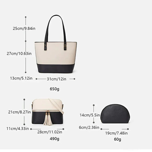 3-Piece Pink & White Handbag Set for Women – Stylish Tote, Crossbody & Clutch Purse Combo