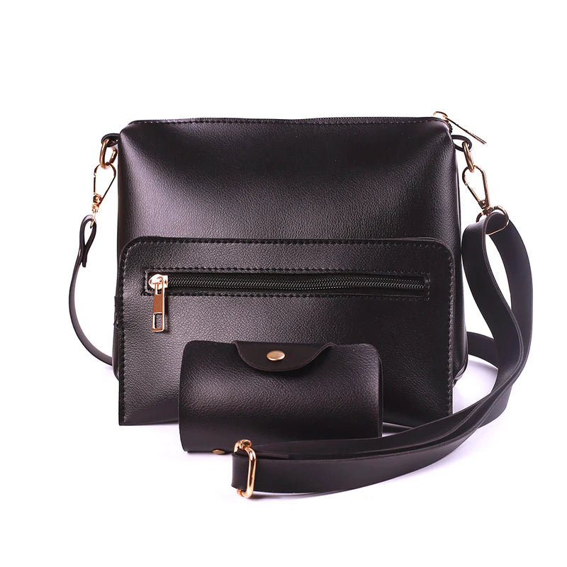 4-Piece Black Handbag Set for Women – Stylish Tote, Crossbody & Wallet Combo
