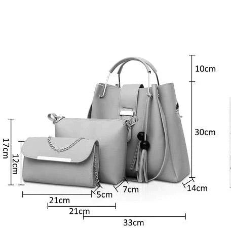 3-Piece White Handbag Set for Women – Elegant Tote, Crossbody & Clutch Purse Combo