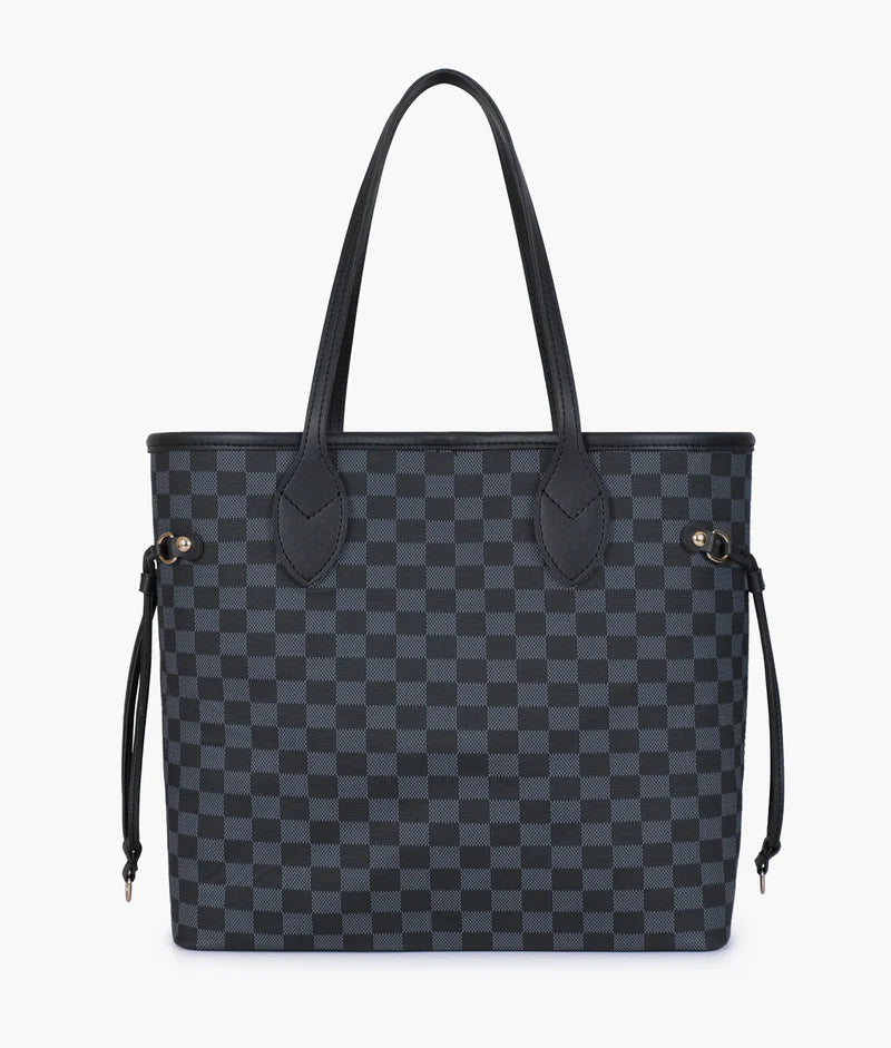 Black Checkered Tote Bag for Women –Large Capacity Designer purse for Work & Travel