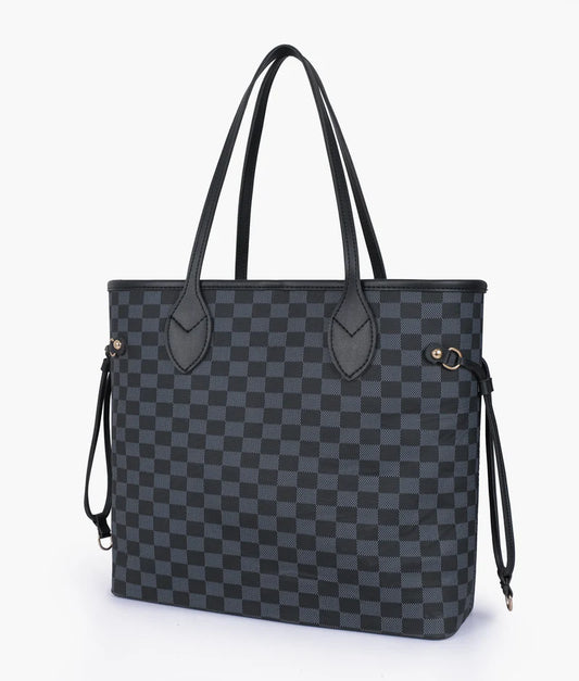 Black Checkered Tote Bag for Women –Large Capacity Designer purse for Work & Travel