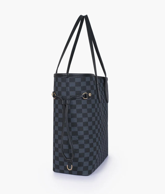 Black Checkered Tote Bag for Women –Large Capacity Designer purse for Work & Travel